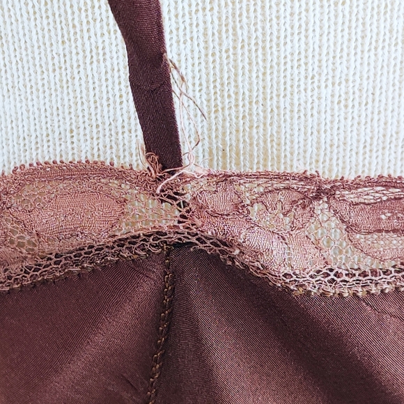 Vintage 1930-40s Art Deco Brown Bias Cut Silk/Lace Slip Dress - Picture 12 of 12